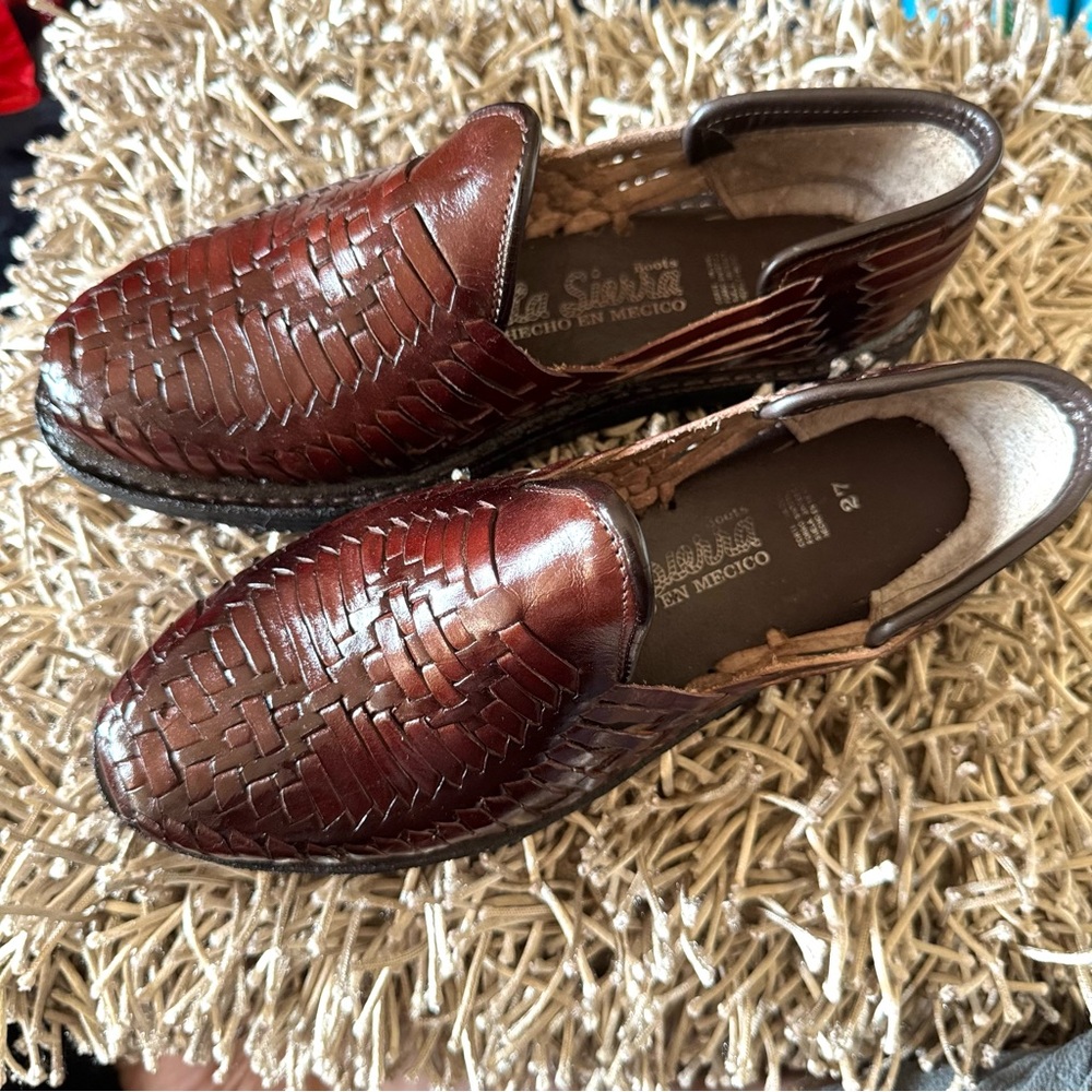 Men's Leather La Sierra Mexican Huarache Closed Toe Shoes Woven Size 27 / 9 NEW - Picture 3 of 6